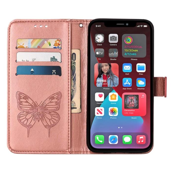 Bild 3,  iPhone 14 Pro Max Fodral Fjäril Tryck Roséguld - Teknikhallen.se