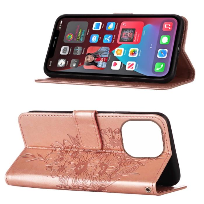 Bild 4,  iPhone 14 Pro Max Fodral Fjäril Tryck Roséguld - Teknikhallen.se