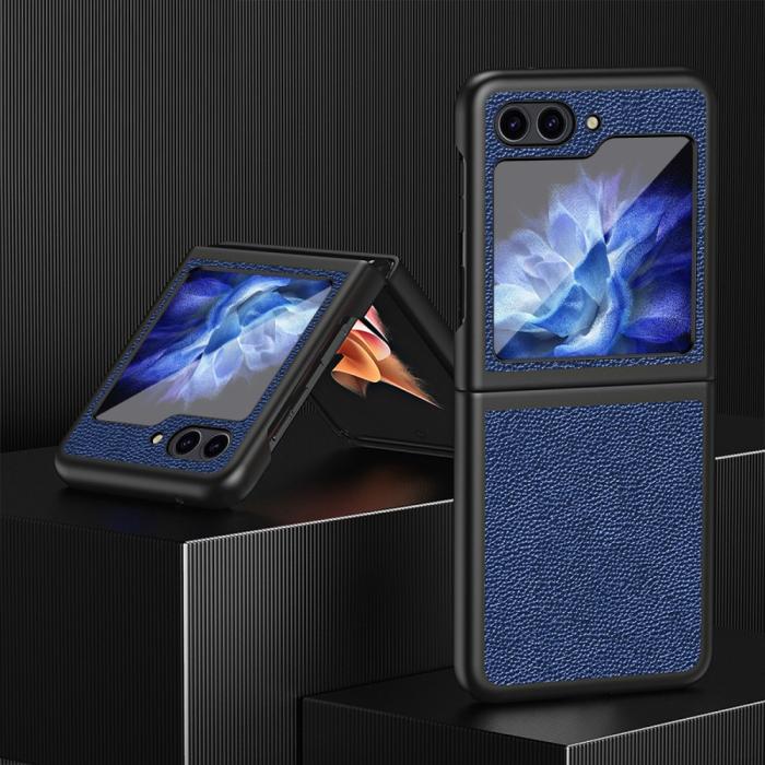 Bild 2,  Samsung Galaxy Z Flip 5 Skal Litchi Läder Safirblå - Teknikhallen.se