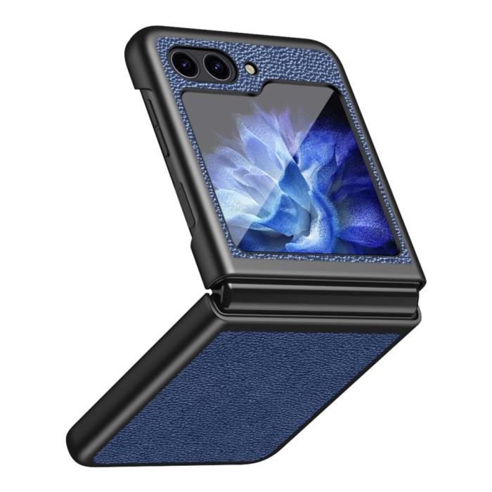 Bild 3,  Samsung Galaxy Z Flip 5 Skal Litchi Läder Safirblå - Teknikhallen.se