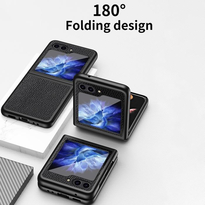 Bild 4,  Samsung Galaxy Z Flip 5 Skal Litchi Läder Safirblå - Teknikhallen.se