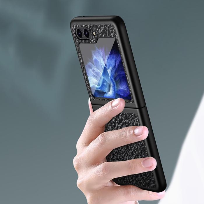 Bild 5,  Samsung Galaxy Z Flip 5 Skal Litchi Läder Safirblå - Teknikhallen.se