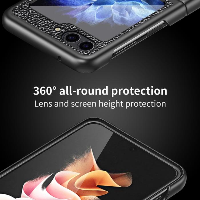 Bild 6,  Samsung Galaxy Z Flip 5 Skal Litchi Läder Safirblå - Teknikhallen.se