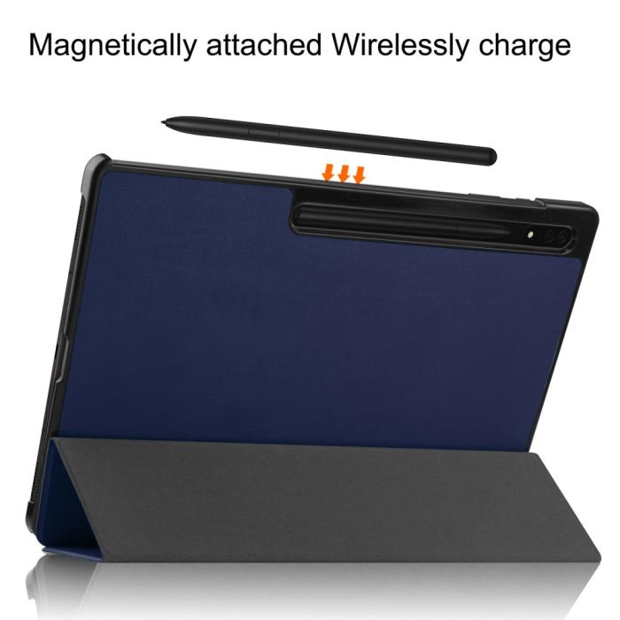 Bild 4,  Samsung Galaxy Tab S9 Ultra Fodral Tri-Fold Läder Blå - Teknikhallen.se