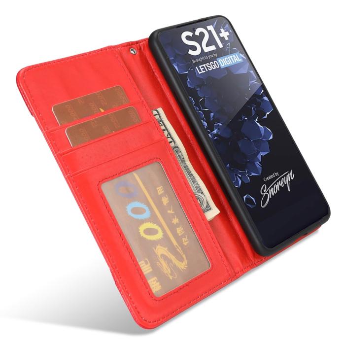 Bild 5,  Samsung Galaxy S21 Plus - 2in1 Litchi Magnet Fodral - Röd - Teknikhallen.se
