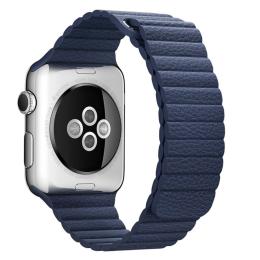  Magnetisk Loop Armband I Äkta Läder Apple Watch 44/42 mm Mörk Blå - Teknikhallen.se