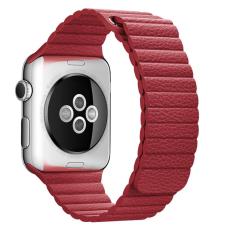  Magnetisk Loop Armband I &Auml;kta L&auml;der Apple Watch 42/41/40/38 mm R&ouml;d - Teknikhallen.se