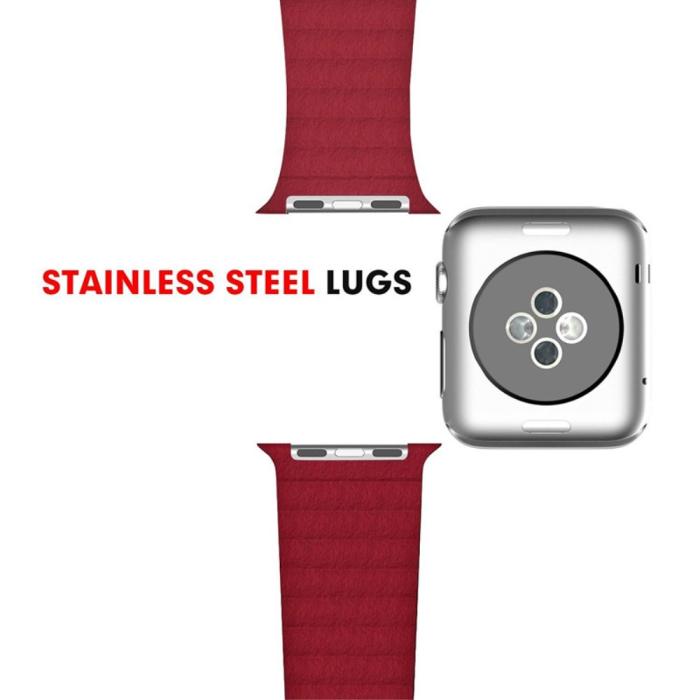 Bild 5,  Magnetisk Loop Armband I Äkta Läder Apple Watch 42/41/40/38 mm Röd - Teknikhallen.se