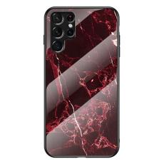  Samsung Galaxy S22 Ultra Skal Marmor H&auml;rdat Glas Blood Red - Teknikhallen.se