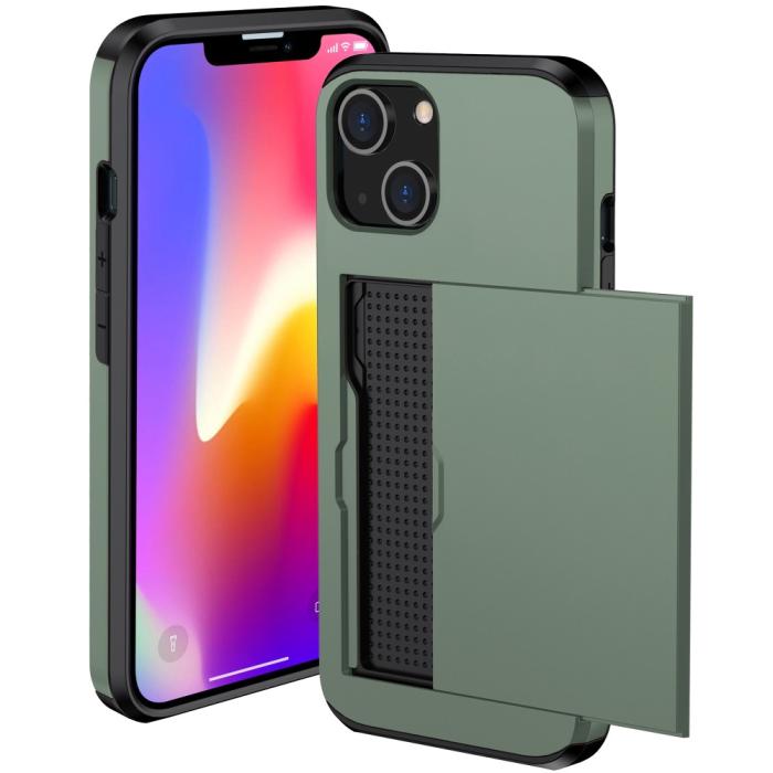 Bild 2,  iPhone 15 Skal Hybrid Med Kortfack Militär Grön - Teknikhallen.se