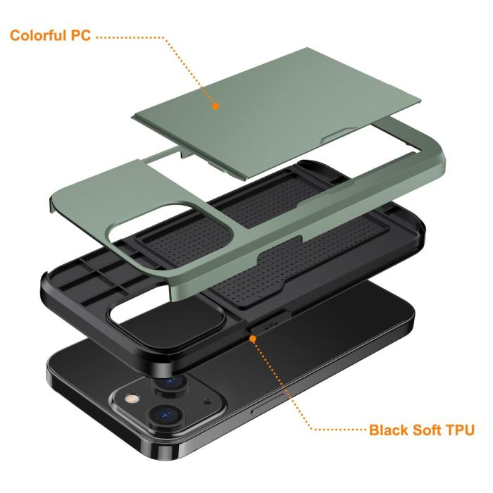 Bild 5,  iPhone 15 Skal Hybrid Med Kortfack Militär Grön - Teknikhallen.se