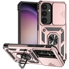  Samsung Galaxy S25 Skal Hybrid Ring CamShield Ros&eacute;guld - Teknikhallen.se