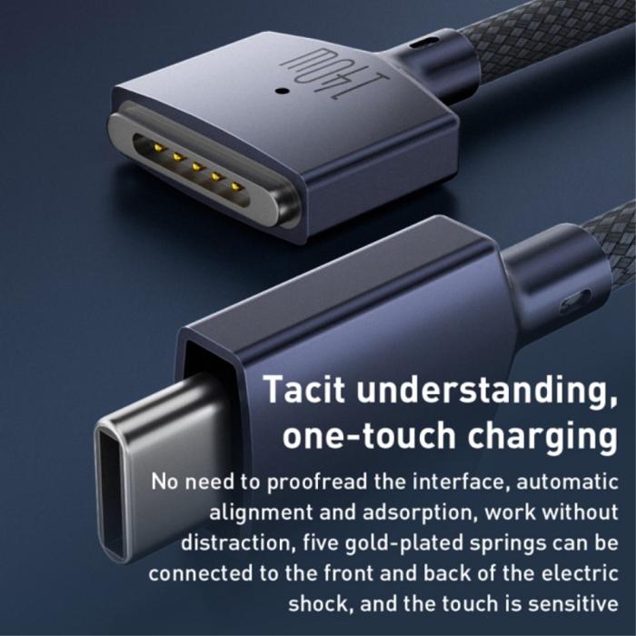 Bild 2,  2m 140W PD USB-C - MagSafe 3 Magnetisk Nylon Kabel Blå - Teknikhallen.se