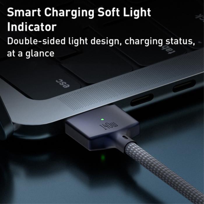 Bild 4,  2m 140W PD USB-C - MagSafe 3 Magnetisk Nylon Kabel Blå - Teknikhallen.se