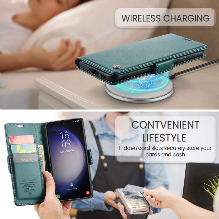 Bild 5, CASEME CASEME Galaxy S24 Fodral RFID Slim Läder Grön - Teknikhallen.se