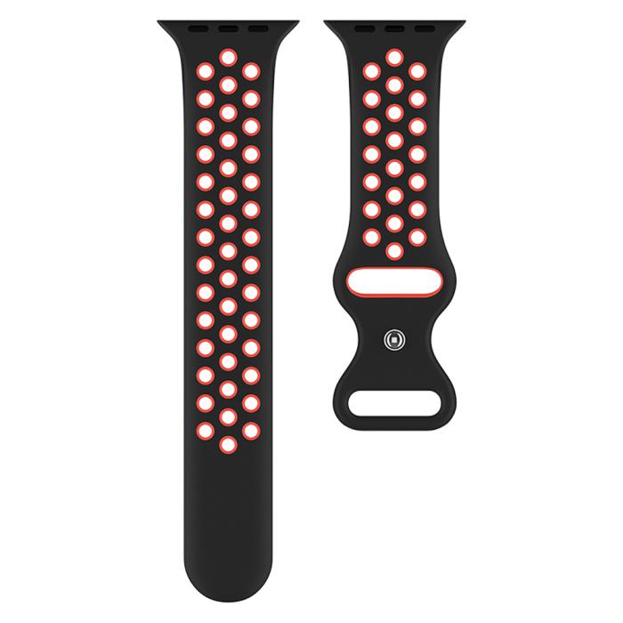 Bild 3, ColorPop Sportarmband Dual-Color Apple Watch 42/41/40/38 mm (S/M) Svart/Röd - Teknikhallen.se