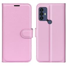  TCL 305 (2022) Fodral Litchi L&auml;der Ljus Rosa - Teknikhallen.se