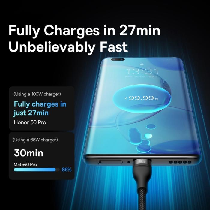 Bild 5, BASEUS BASEUS 1.2 m 100W 3in1 USB-C/Lightning/MicroUSB Svart - Teknikhallen.se