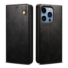  iPhone 15 Pro Fodral Oil Wax L&auml;der Svart - Teknikhallen.se