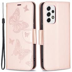  Samsung Galaxy A53 5G Fodral Tryckta Fj&auml;rilar Ros&eacute;guld - Teknikhallen.se