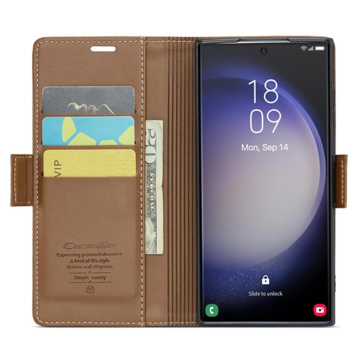 Bild 2, CASEME CASEME Galaxy S24 Ultra Fodral Slim Litchi Läder Brun - Teknikhallen.se