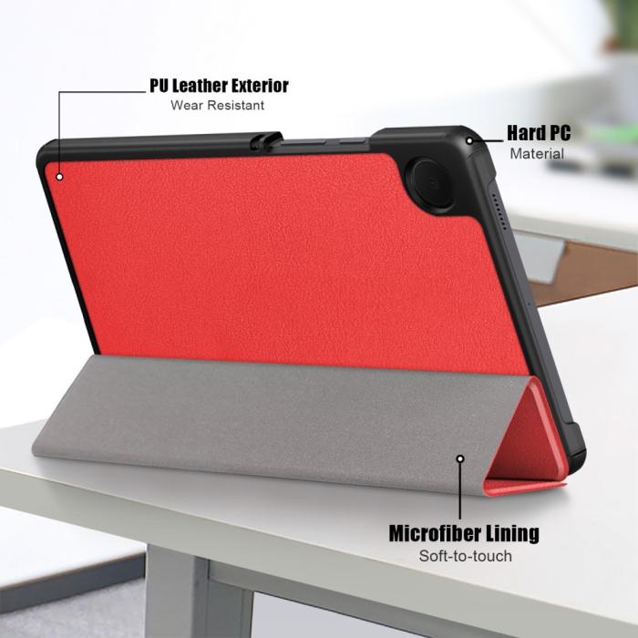 Bild 5,  Samsung Galaxy Tab A9 Fodral Tri-Fold PU Läder Röd - Teknikhallen.se