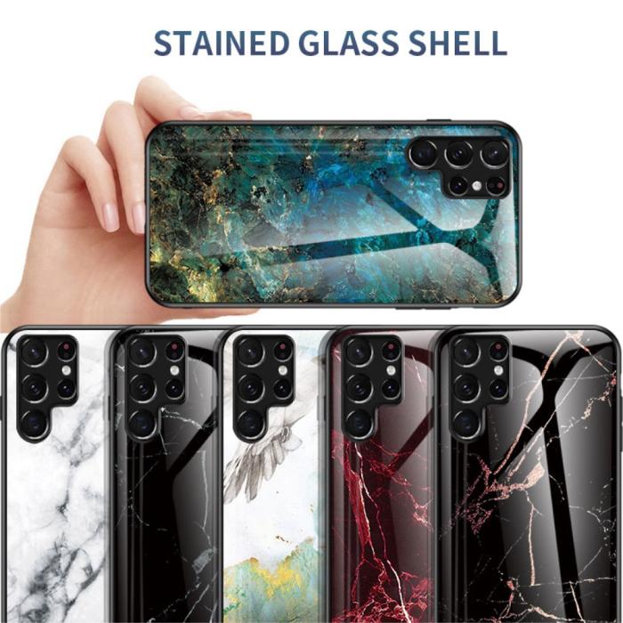 Bild 5,  Samsung Galaxy S22 Ultra Skal Marmor Härdat Glas Blood Red - Teknikhallen.se
