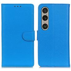  Sony Xperia 1 VI Litchi L&auml;der Fodral Bl&aring; - Teknikhallen.se