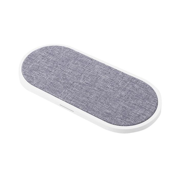 Bild 3, Gear GEAR Trådlös Dual Qi Laddare USB-C 2x10W Vit med Grå Textil - Teknikhallen.se