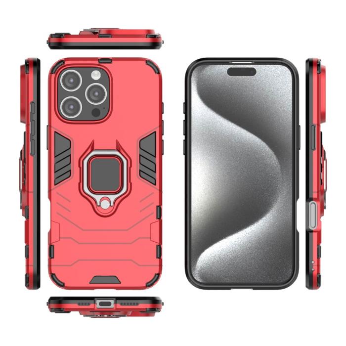 Bild 5,  iPhone 16 Pro Max Skal Hybrid Armor Ring Röd - Teknikhallen.se