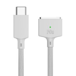  2m 140W PD USB-C - MagSafe 3 Magnetisk Nylon Kabel Vit - Teknikhallen.se