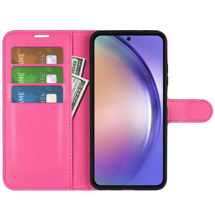 Bild 2,  Samsung Galaxy A55 5G Fodral Litchi Läder Rosa - Teknikhallen.se