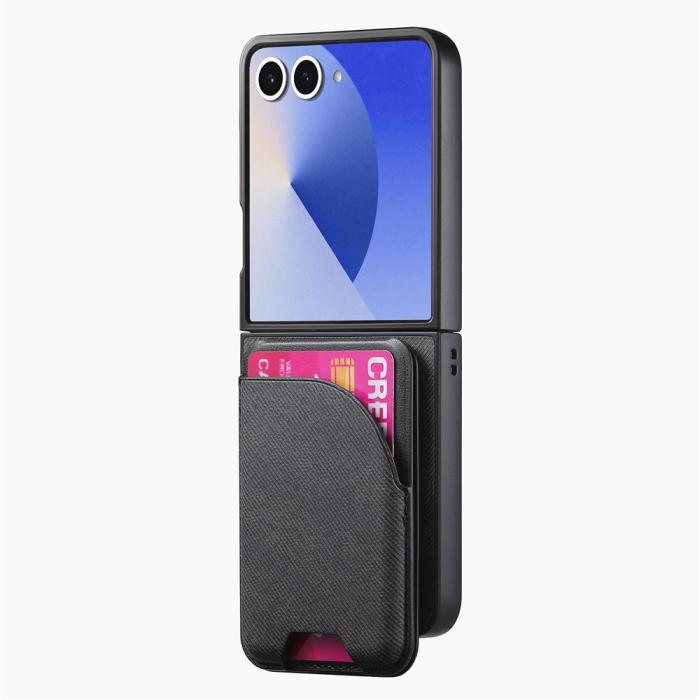 Bild 2,  Galaxy Z Flip 7 Skal Inkl. Avtagbart Kortfack Läder Svart - Teknikhallen.se