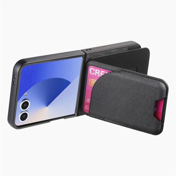 Bild 3,  Galaxy Z Flip 7 Skal Inkl. Avtagbart Kortfack Läder Svart - Teknikhallen.se