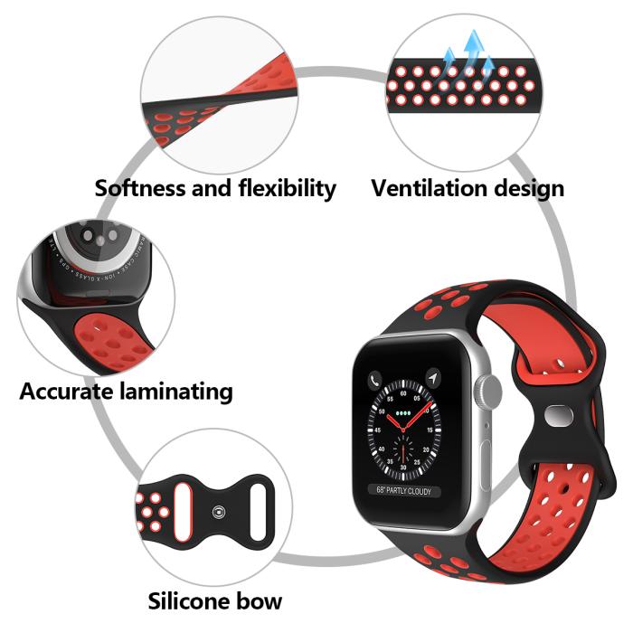 Bild 5, ColorPop Sportarmband Dual-Color Apple Watch 42/41/40/38 mm (S/M) Svart/Röd - Teknikhallen.se