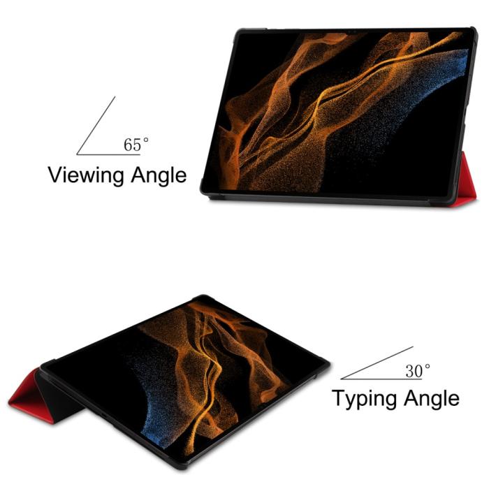Bild 6,  Samsung Galaxy Tab S9 Ultra Fodral Tri-Fold Läder Röd - Teknikhallen.se