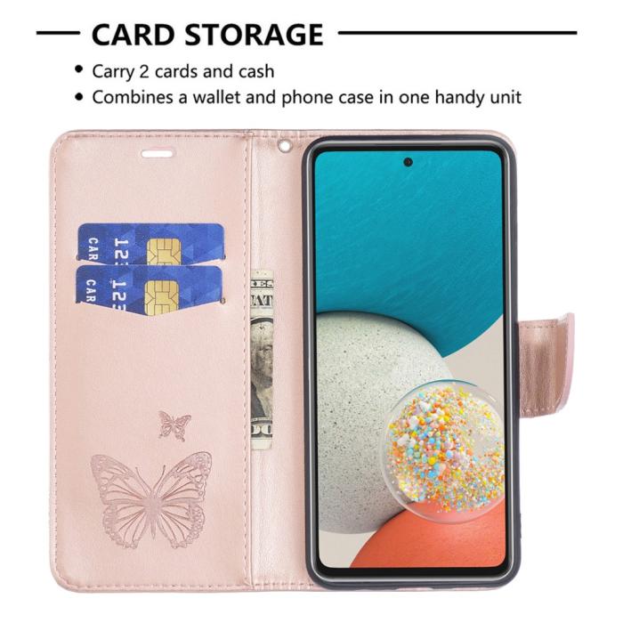 Bild 5,  Samsung Galaxy A53 5G Fodral Tryckta Fjärilar Roséguld - Teknikhallen.se