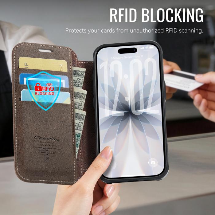 Bild 4, CASEME CASEME iPhone 16 Plus Skal RFID Plånbok Brun - Teknikhallen.se
