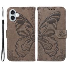  iPhone 16 Plus Fodral Med Fj&auml;ril Tryck Gr&aring; - Teknikhallen.se