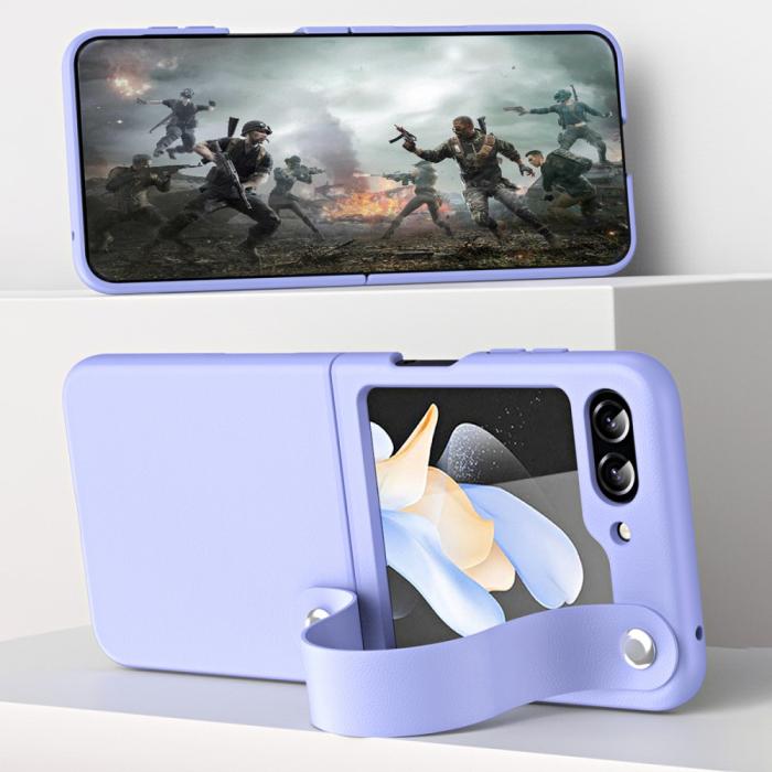 Bild 2,  Galaxy Z Flip 6 / 7 FE Skal Med Finger Strap Läder Svart - Teknikhallen.se