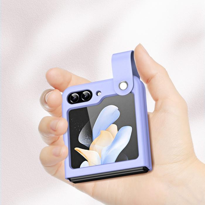 Bild 5,  Galaxy Z Flip 6 / 7 FE Skal Med Finger Strap Läder Svart - Teknikhallen.se