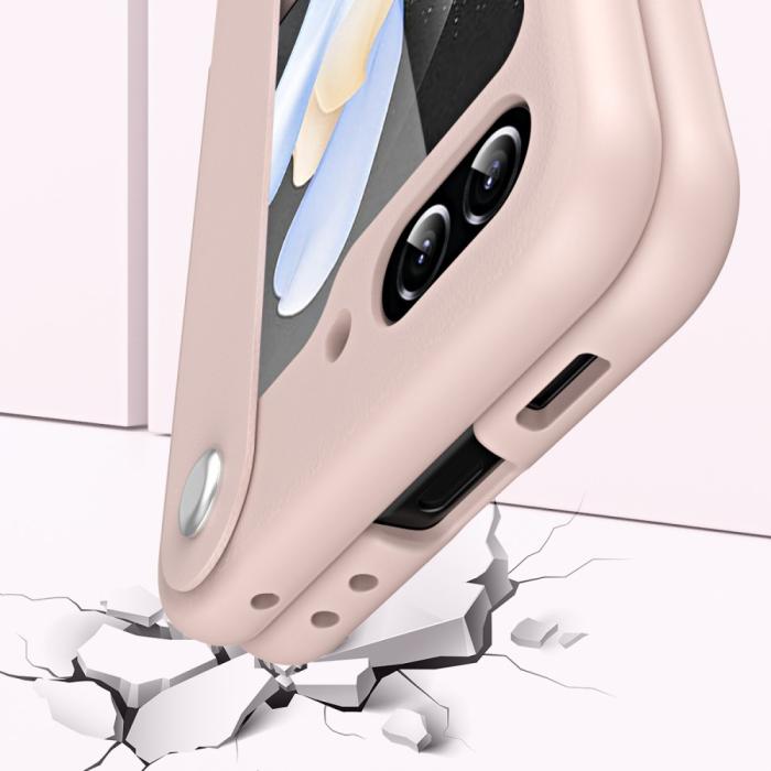 Bild 6,  Galaxy Z Flip 6 / 7 FE Skal Med Finger Strap Läder Svart - Teknikhallen.se