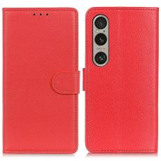  Sony Xperia 1 VI Litchi L&auml;der Fodral R&ouml;d - Teknikhallen.se
