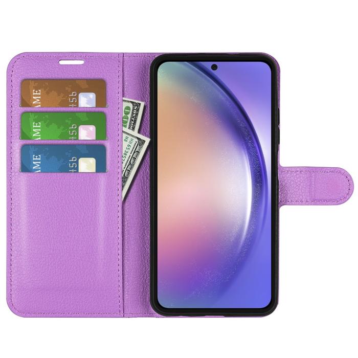 Bild 2,  Samsung Galaxy A55 5G Fodral Litchi Läder Lila - Teknikhallen.se