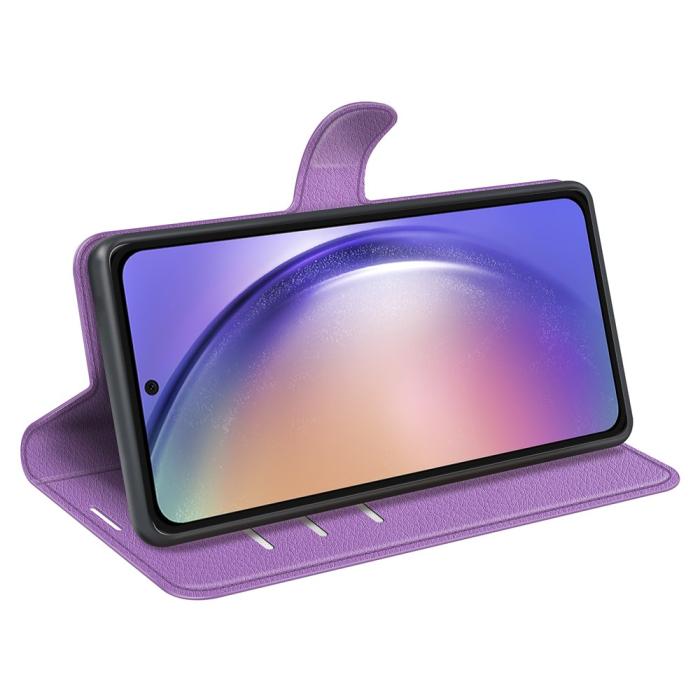 Bild 3,  Samsung Galaxy A55 5G Fodral Litchi Läder Lila - Teknikhallen.se