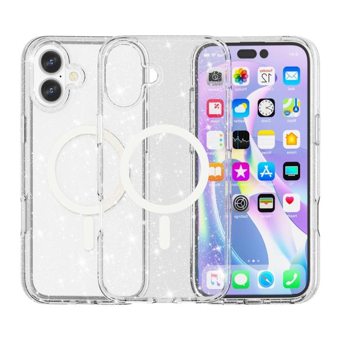 Bild 2,  iPhone 17 Skal MagSafe Hybrid Glitter Vit - Teknikhallen.se