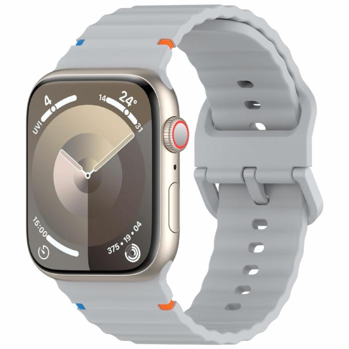 Bild 2,  Apple Watch 42/44/45/46/49 mm Armband Silikon Wave Grå - Teknikhallen.se