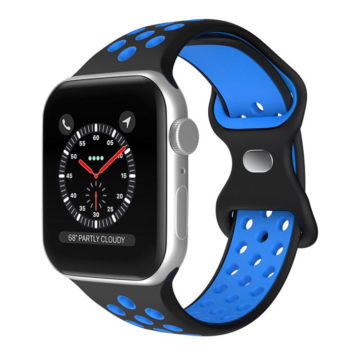 Bild 2, ColorPop Sportarmband Dual-Color Apple Watch 42/41/40/38 mm (S/M) Svart/Blå - Teknikhallen.se