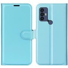  TCL 305 (2022) Fodral Litchi L&auml;der Ljus Bl&aring; - Teknikhallen.se