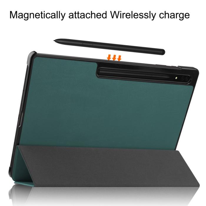 Bild 4,  Samsung Galaxy Tab S9 Ultra Fodral Tri-Fold Läder Svartgrön - Teknikhallen.se